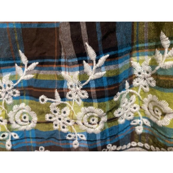 She's Cool Sundress L Short Babydoll Mini Plaid Embroidered Y2K Fairy Boho Fest - Picture 11 of 11